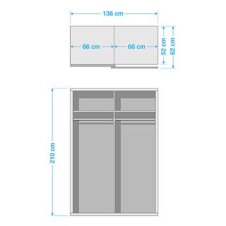 Schwebetürenschrank Quadra (Spiegel) Eiche Sanremo Hell Dekor / Glas Weiß - Breite x Höhe: 136 x 210 cm - 136 x 210 cm