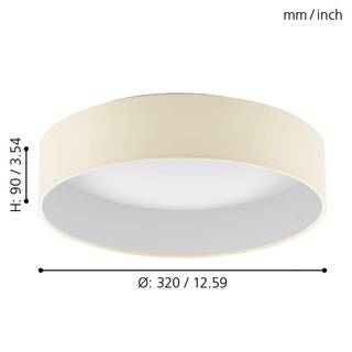 LED-plafondlamp Palomaro geweven stof / kunststof - 1 lichtbron - Crème - Diameter: 32 cm