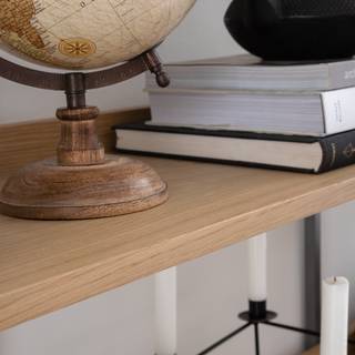 Boekenkast DHARAI - breedte 160 cm fineer van echt hout/metaal - eikenhout/zilverkleurig