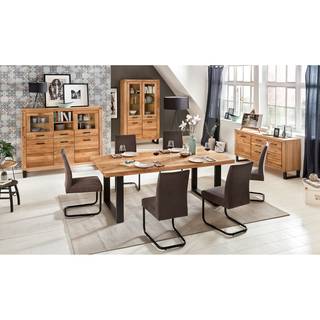 Highboard Loxton Eiche teilmassiv / Metall - Eiche / Schwarz
