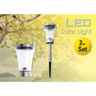 LED-solarlamp Madagaskar (2-delige set) Kunststof - zilverkleurig