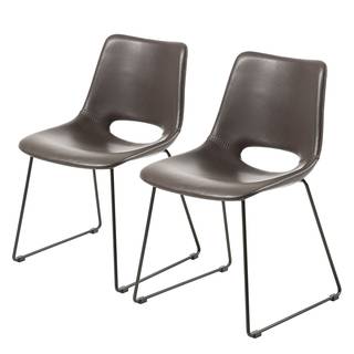 Chaises Yamhill (lot de 2) Imitation cuir / Acier - Marron clair / Noir - Marron foncé