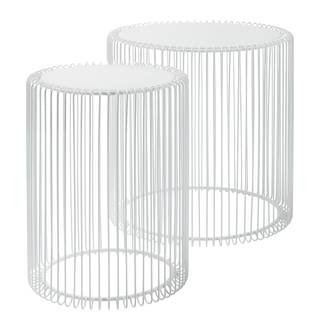 Beistelltisch Wire I (2-er Set) Glas / Stahl - Weiß