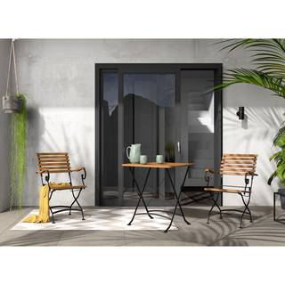 Gartenstuhl Tuscany II (2er-Set) Akazie massiv / Stahl - Akazie / Schwarz