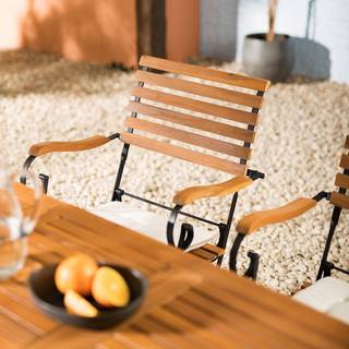 Gartenstuhl Tuscany II (2er-Set) Akazie massiv / Stahl - Akazie / Schwarz