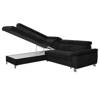 Canapé d'angle Waal II Microfibre - Noir - Méridienne longue à gauche (vue de face) - Avec fonction couchage