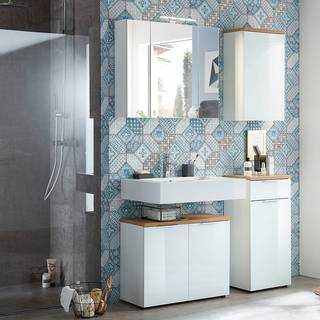 Salle de bain 4 éléments Pescara II Blanc / Imitation chêne de Navarre