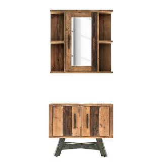 Badkamerset TAMATI 2-delig massief pijnboomhout/metaal - pijnboomhout/zwart