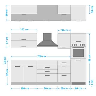 Küchenzeile Mailand VIII Graphit - Glaskeramik - Mit Elektrogeräten - Ohne Kühlschrank