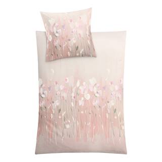 Mako-Satin-Bettwäsche Fiorello Baumwollstoff - Beige - 155 x 220 cm + Kissen 80 x 80 cm