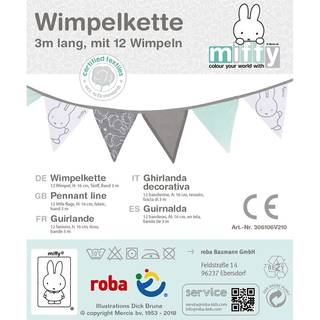Wimpelkette Miffy Mischgewebe - Weiß / Grau / Mint