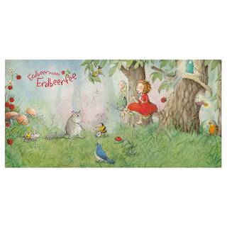Bild Erdbeerinchen Erdbeerfee V Leinwand /  Massivholz Fichte - Mehrfarbig - 60 x 30 cm