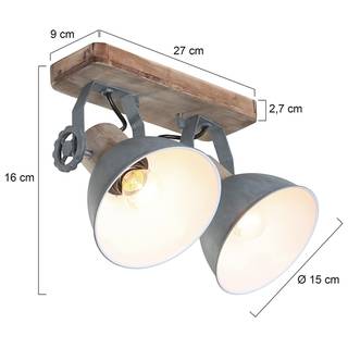 Plafondlamp Mexlite VI staal/grenenhout - 2 lichtbronnen - Grijs