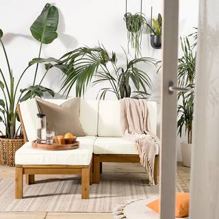 Fauteuil d’angle d’extérieur LEXI Tissu / Acacia massif - Blanc laine