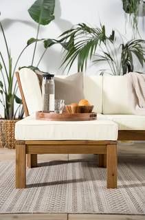 Fauteuil d’angle d’extérieur LEXI Tissu / Acacia massif - Blanc laine