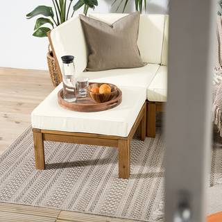 Loungehocker LEXI geweven stof/massief acaciahout - Wol wit