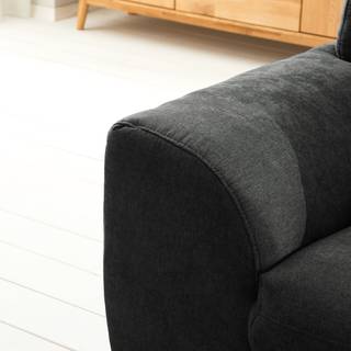 Hoekbank Lefroy met chaise longue geweven stof - Geweven stof Meli: Zwart - Longchair vooraanzicht rechts - Zonder slaapfunctie