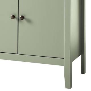 Kommode Belleria III Kiefer massiv / Wiener Geflecht - Helles Olivgrün
