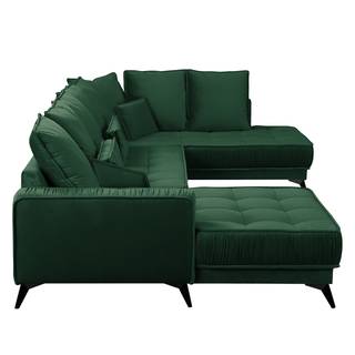 Wohnlandschaft Machado Dunkelgrün - Longchair davorstehend links / Ottomane rechts