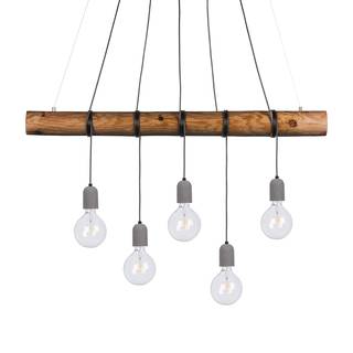 Hanglamp Trabo Concrete staal/massief grenenhout - Amberkleurig grenenhout - Aantal lichtbronnen: 5