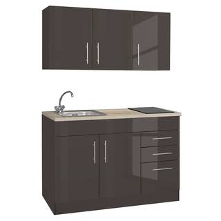 Single-Küchenzeile Toronto Hochglanz Grau / Graphit - Breite: 120 cm - Glaskeramik