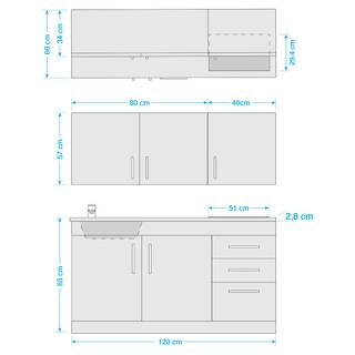 Single-Küchenzeile Toronto Hochglanz Grau / Graphit - Breite: 120 cm - Glaskeramik