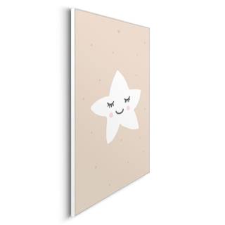 Afbeelding Slapende Ster verwerkt hout - beige/wit