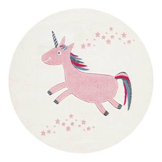 Kinderteppich Einhorn Rund Kunstfaser - Rosa / Creme