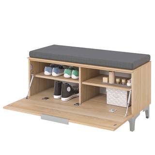 Garderobebank Shino glas - wit/eikenhouten look - Breedte: 90 cm