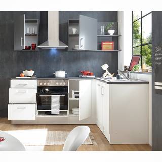 Eck-Küchenzeile Korkee I Weiß / Anthrazit - Ohne Elektrogeräte