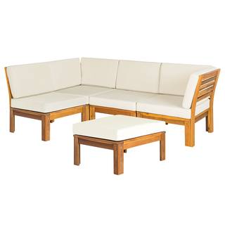 Loungeset LEXI 5-teilig Webstoff / Akazie massiv - Wollweiß