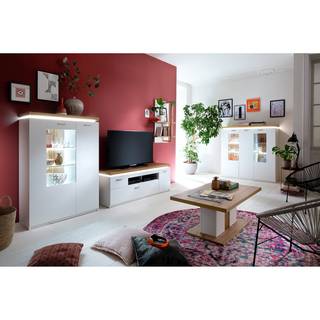 Meuble TV Mundai Avec éclairage  - Blanc / Imitation chêne de Wotan - Largeur : 156 cm