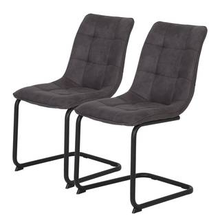 Chaise cantilever Ewing Microfibre / Métal - Noir - Anthracite - Lot de 2