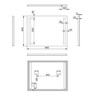 Specchio Light Illuminazione inclusa - 80 x 60 cm