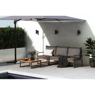 Loungehocker LeRoy Polyester / Akazie massiv - Grau / Braun