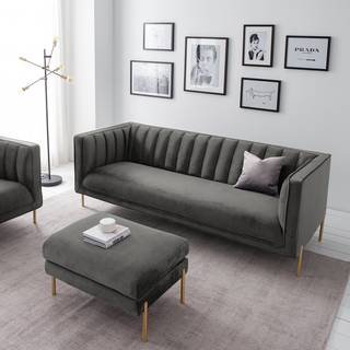 Sofa Borlo (3-Sitzer) Samt- Grau - Grau