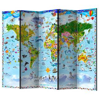 Paravent World Map for Kids II (5-tlg) Vlies / Kiefer - Mehrfarbig