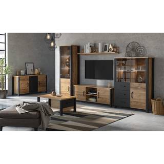 Dressoir Velleron I sparrenhouten look/mat zwart - Sparren decor