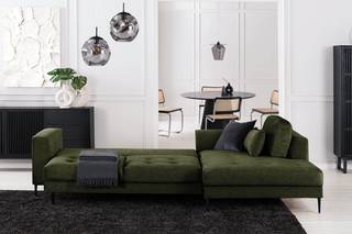 Ecksofa GAILLON mit Longchair Microfaser Cori: Dunkelgrün - Longchair davorstehend rechts
