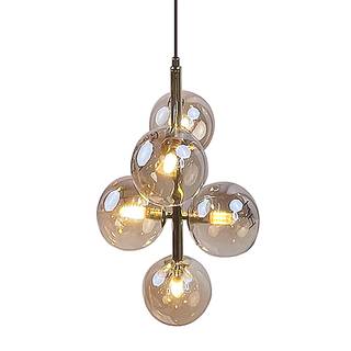 Hanglamp KJUL 5 lichtbronnen Glanzend goudkleurig metaal/Amberkleurig glas