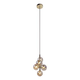 Hanglamp KJUL 5 lichtbronnen Glanzend goudkleurig metaal/Amberkleurig glas