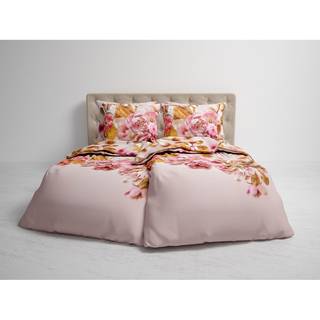 Parure de lit réversible GOTS Rosie Sergé de coton - Rose - 155 x 220 cm + oreiller 80 x 80 cm