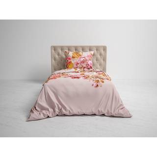 Parure de lit réversible GOTS Rosie Sergé de coton - Rose - 155 x 220 cm + oreiller 80 x 80 cm