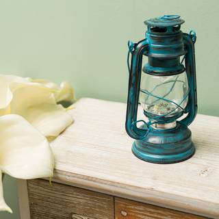 Lanterne LED Teje Verre transparent / Fer - Bleu antique
