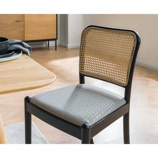 Chaises Cutis (lot de 2) Rotin et tissu / Hêtre massif - Gris lumineux