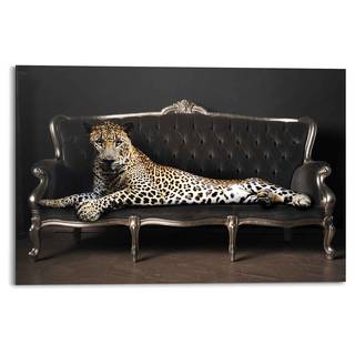 Wandbild leopard Chic Panther Holzwerkstoff - Schwarz - 90 x 60 x 2 cm