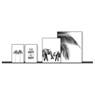 Wandbilder Set Be Happy Holzwerkstoff - Schwarz - 40 x 50 x 1,6 cm