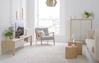 TV-Lowboard Maayka II Eiche teilmassiv - Mushroom Creme / Eiche Hell