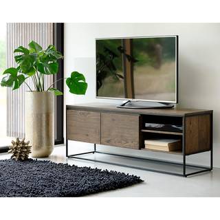 Meuble TV Ratho Placage en bois véritable / Métal - Chêne fumé / Noir - Chêne foncé