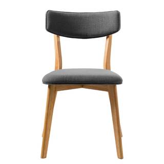Eetkamerstoel Colson geweven stof/massief rubberboomhout - Donkergrijs/Eikenhouten - Set van 4